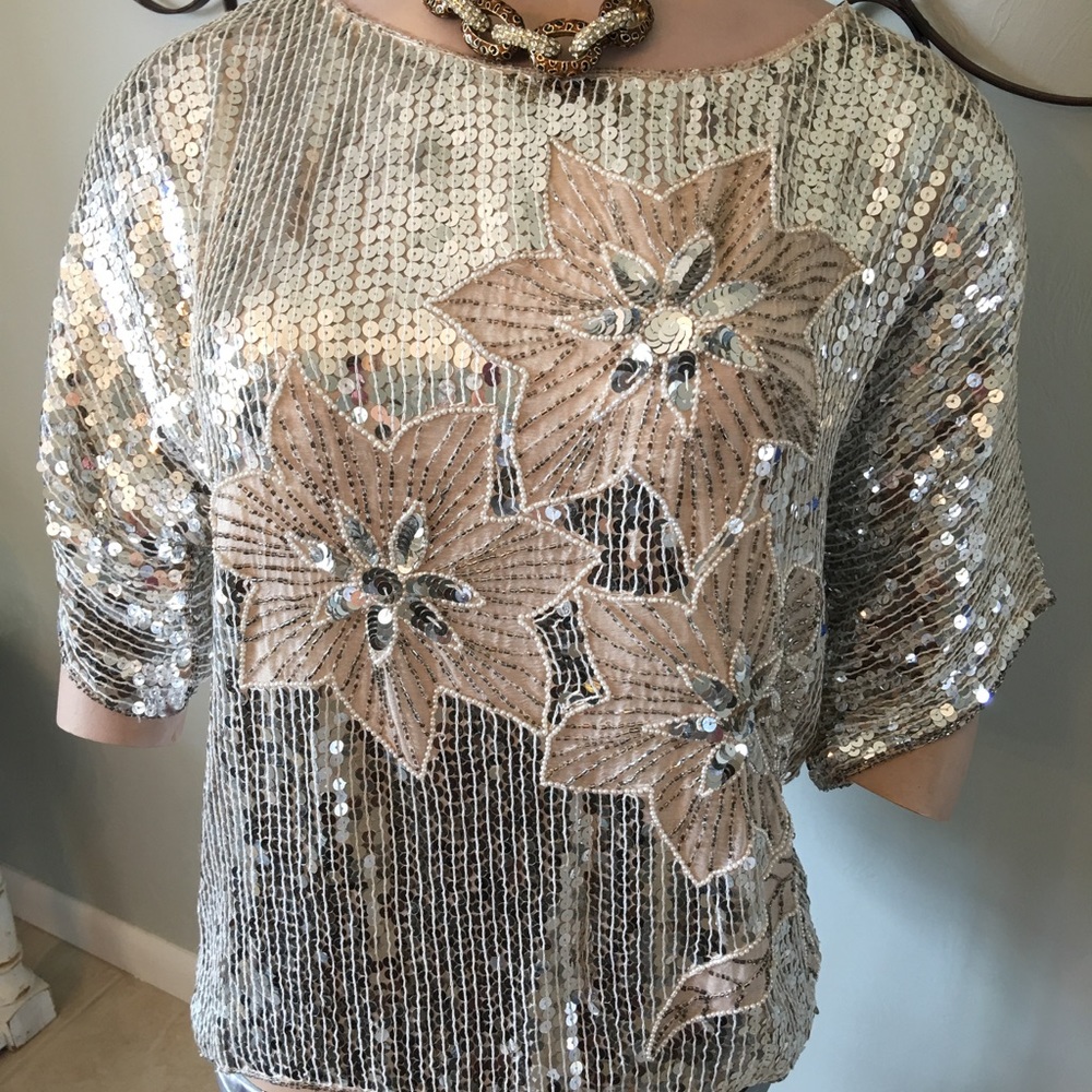 J.L.B. Silk sequined top Christmas medium